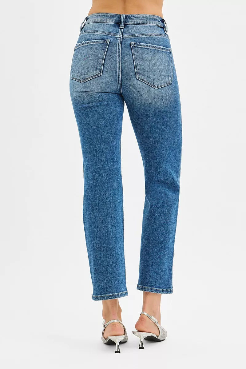 RISEN Tummy Control High Rise Crop Straight Jeans - cas7m