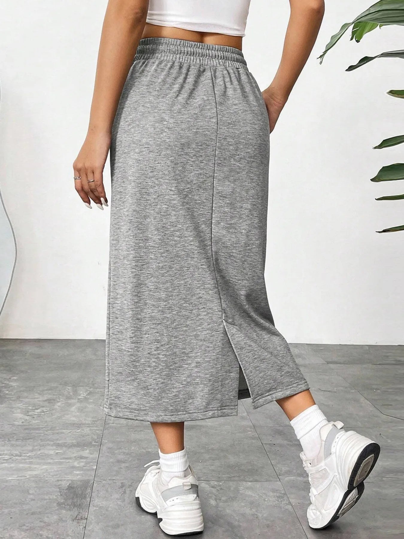 Slit Drawstring Midi Skirt - cas7m