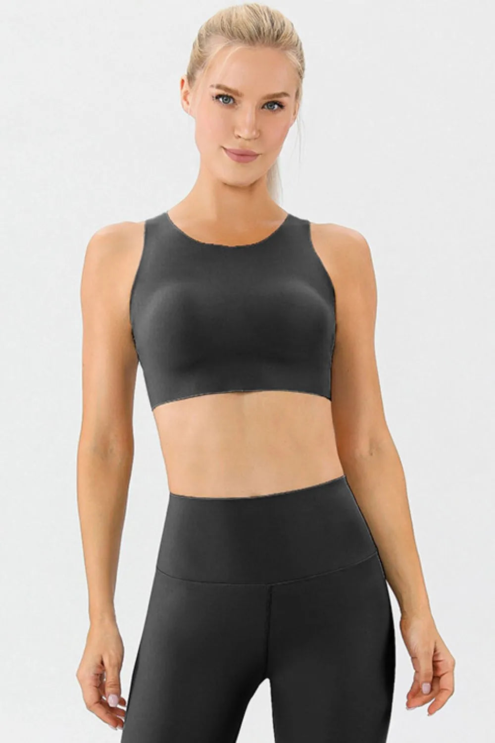 Round Neck Wide Strap Active Bra - cas7m