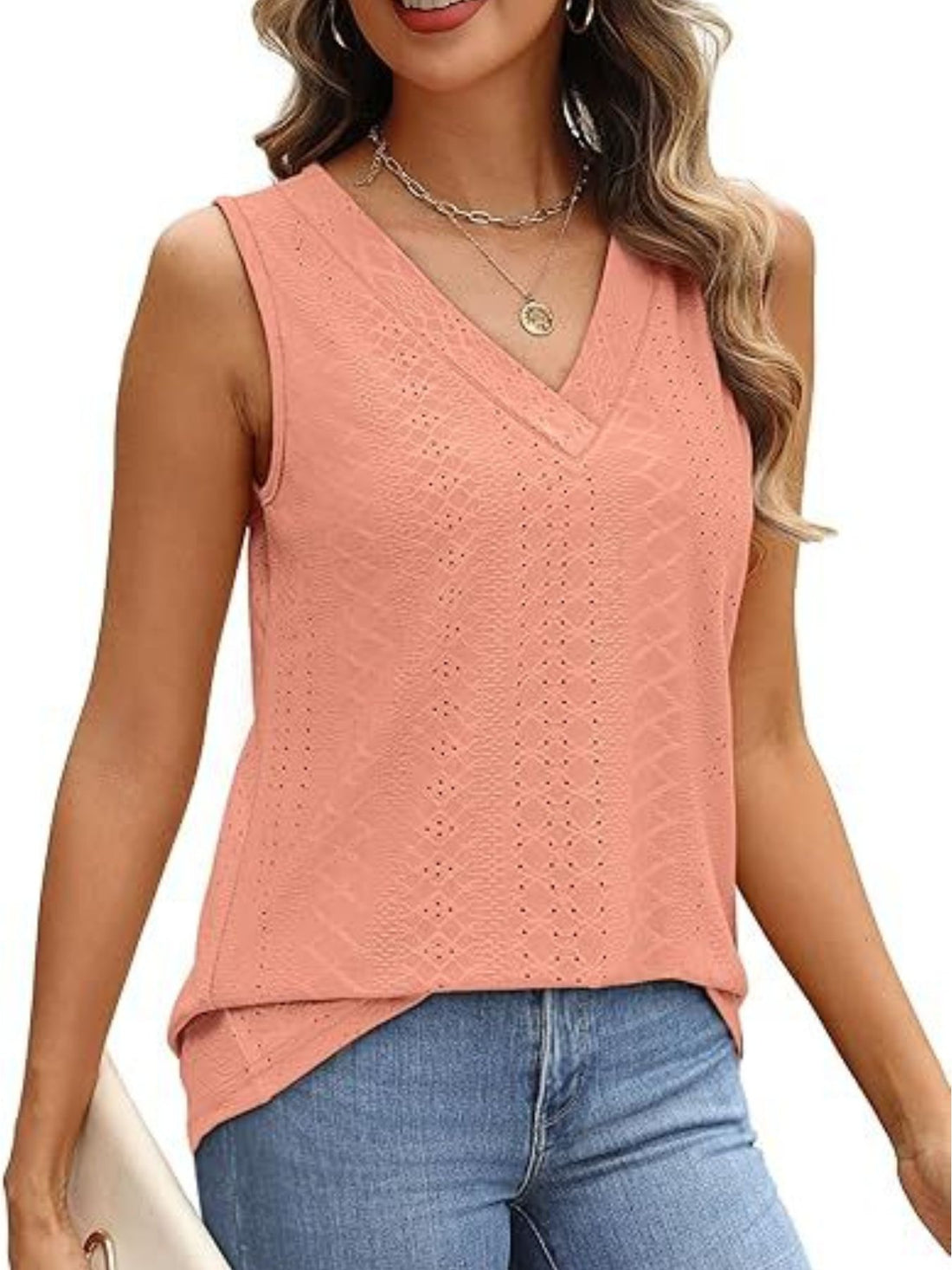 Eyelet V-Neck Tank - cas7m