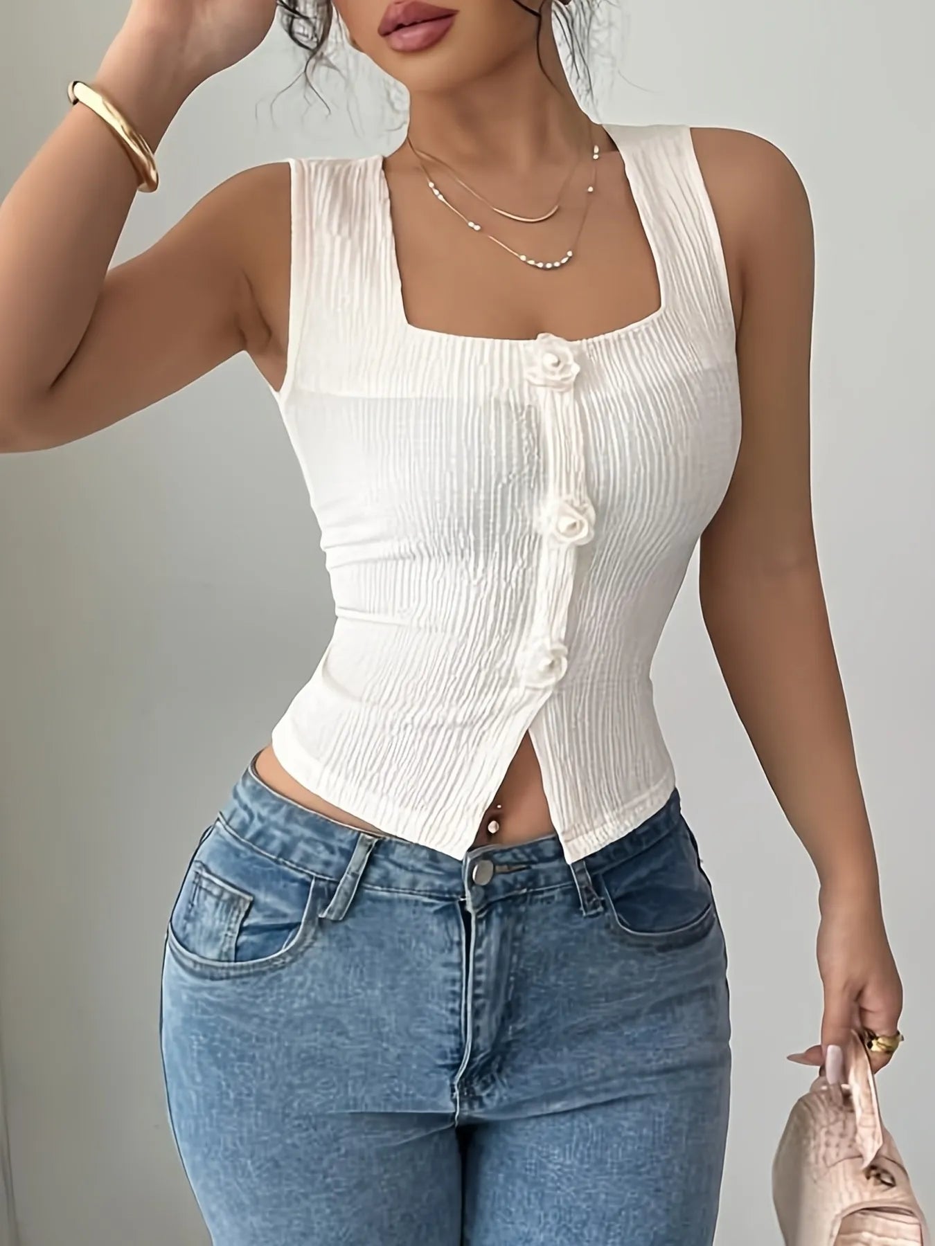 Flower Square Neck Tank - cas7m