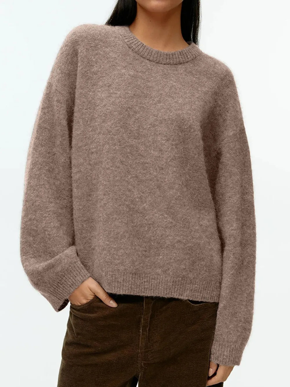 Round Neck Drop Shoulder Sweater - cas7m