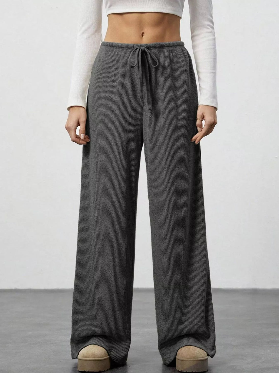Relaxed Fit Wide Leg Pants - cas7m