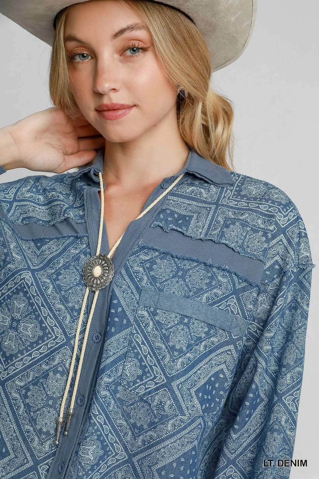Umgee Paisley Print Denim Shirt Jacket - cas7m