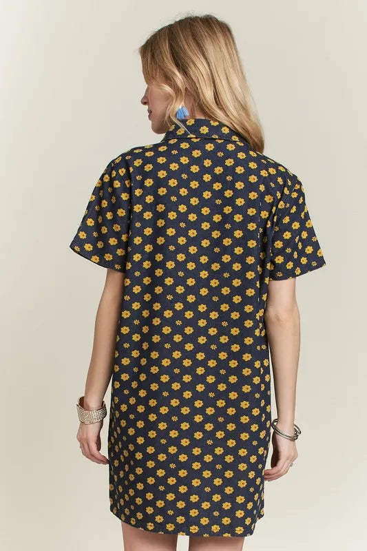 ADORA Floral Button-Up Mini Denim Dress - cas7m