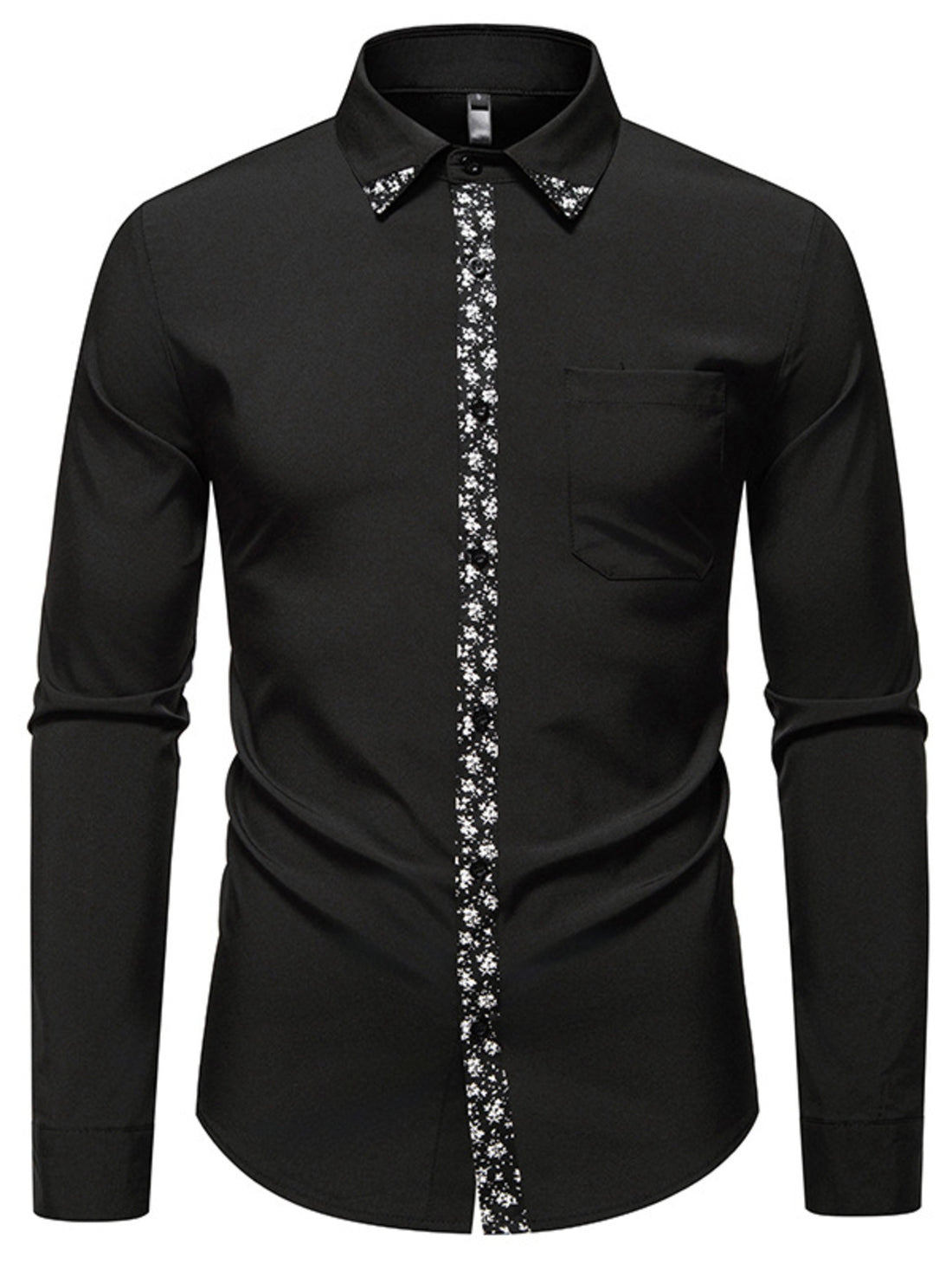 Men's Floral Trim Slim Fit Long Sleeve Shirt - cas7m