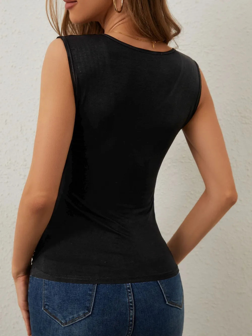 Rhinestone Detail Surplice Tank - cas7m
