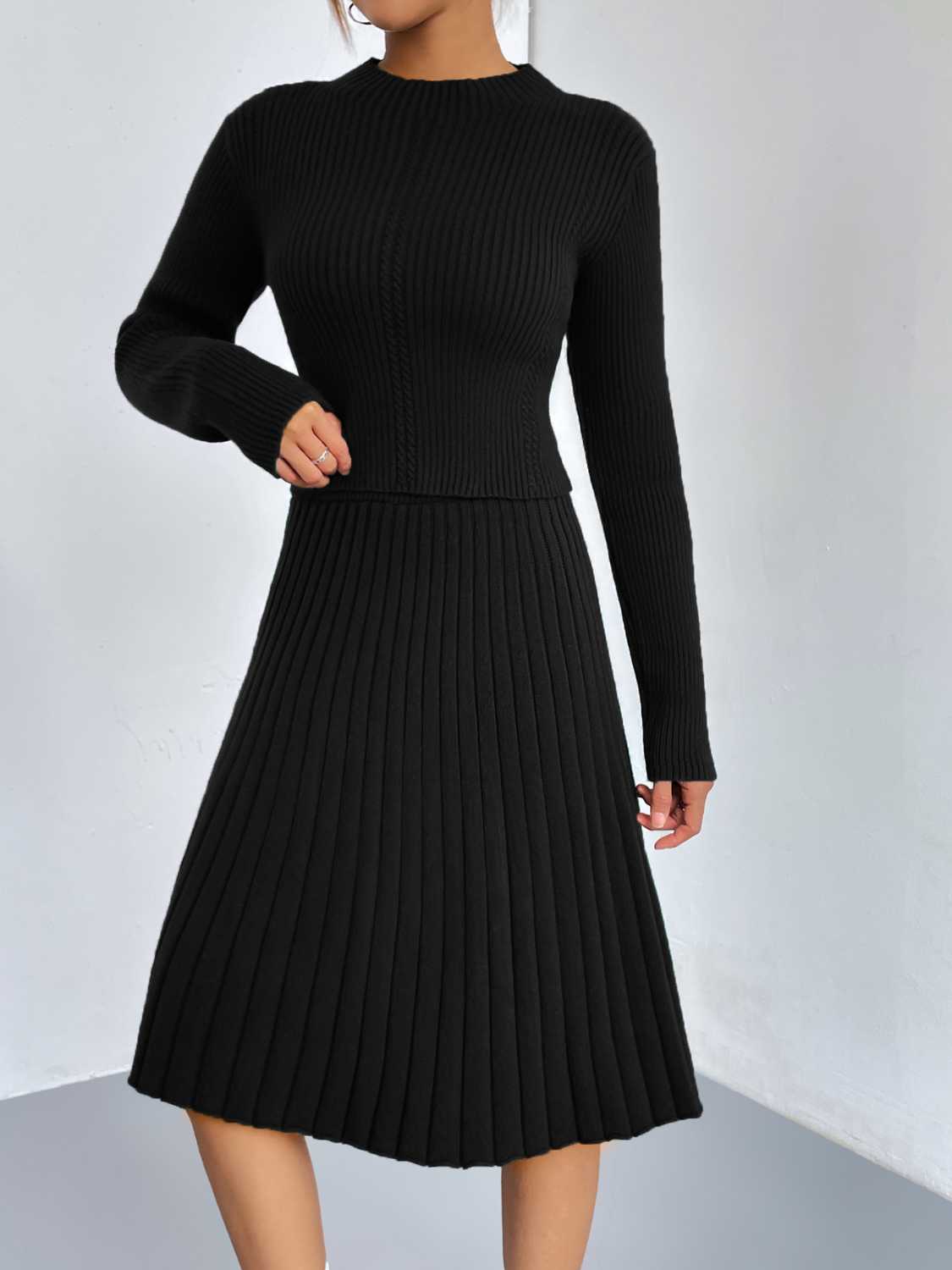 Rib-Knit Sweater and Skirt Set - cas7m
