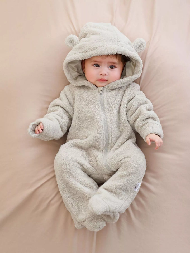 Children's Cozy Bear Hooded Fleece One-Piece - cas7m
