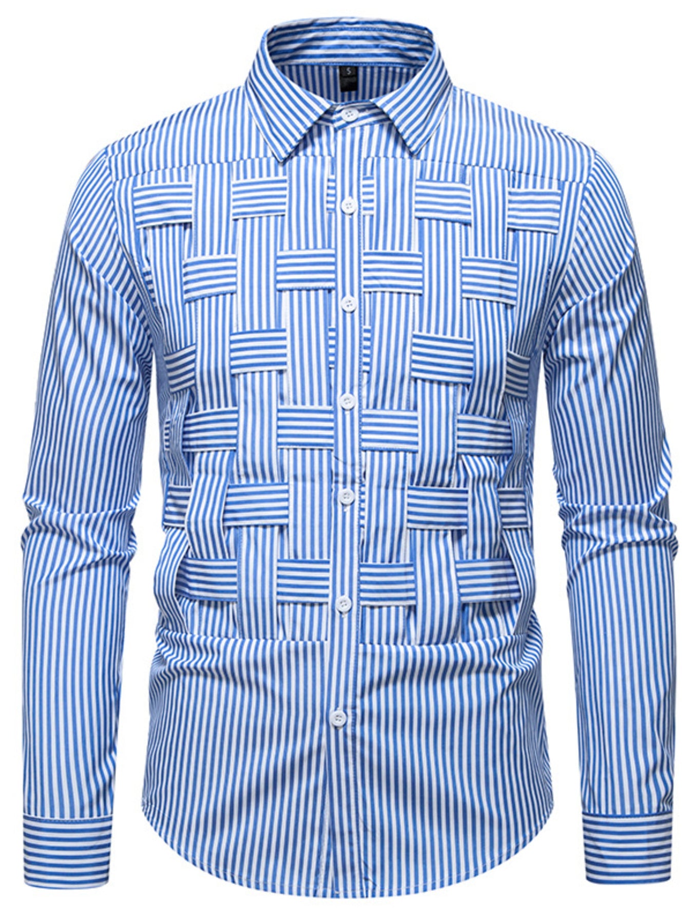 Men's Striped Woven Pattern Long Sleeve Shirt - cas7m