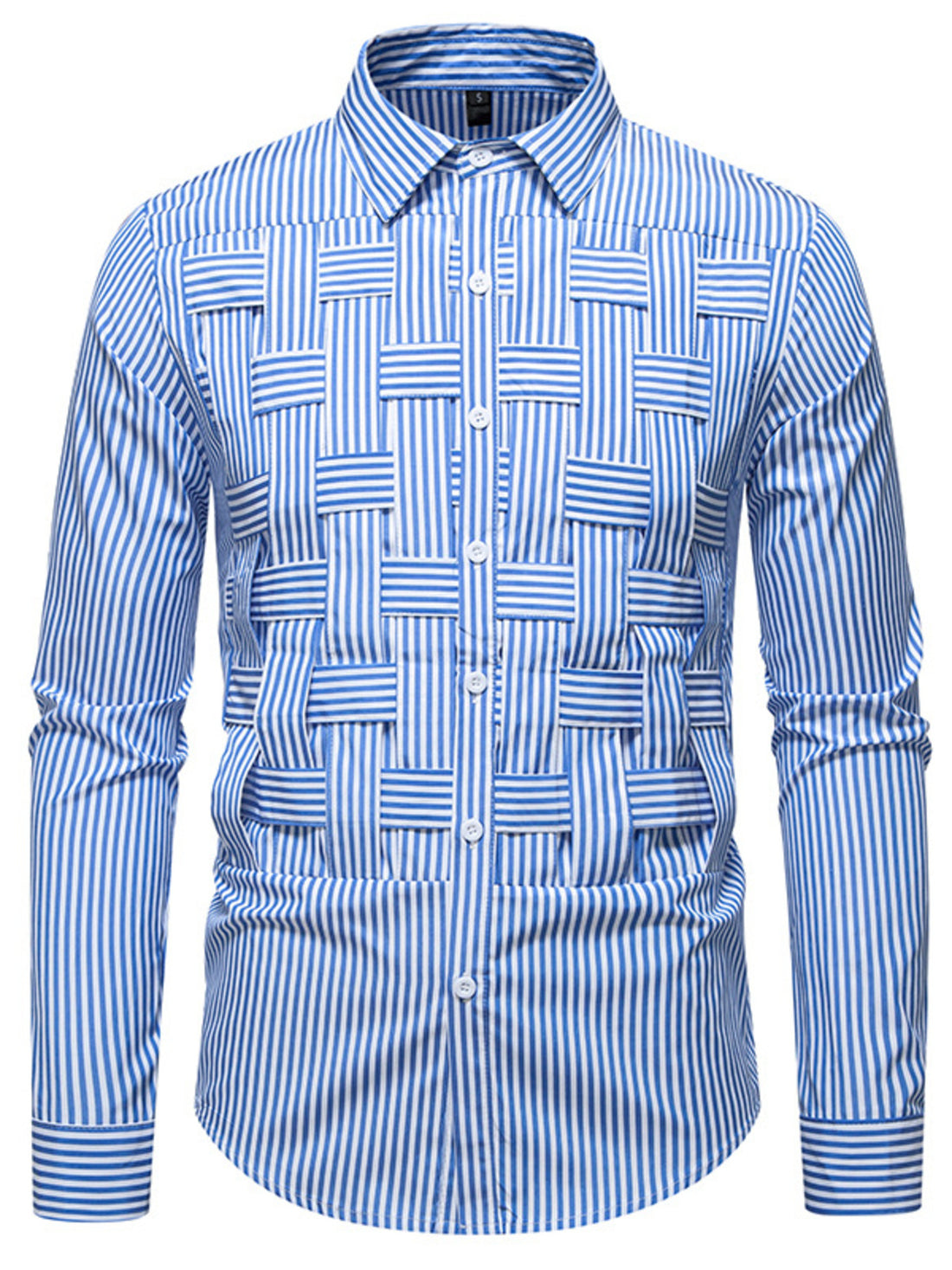 Men's Striped Woven Pattern Long Sleeve Shirt - cas7m