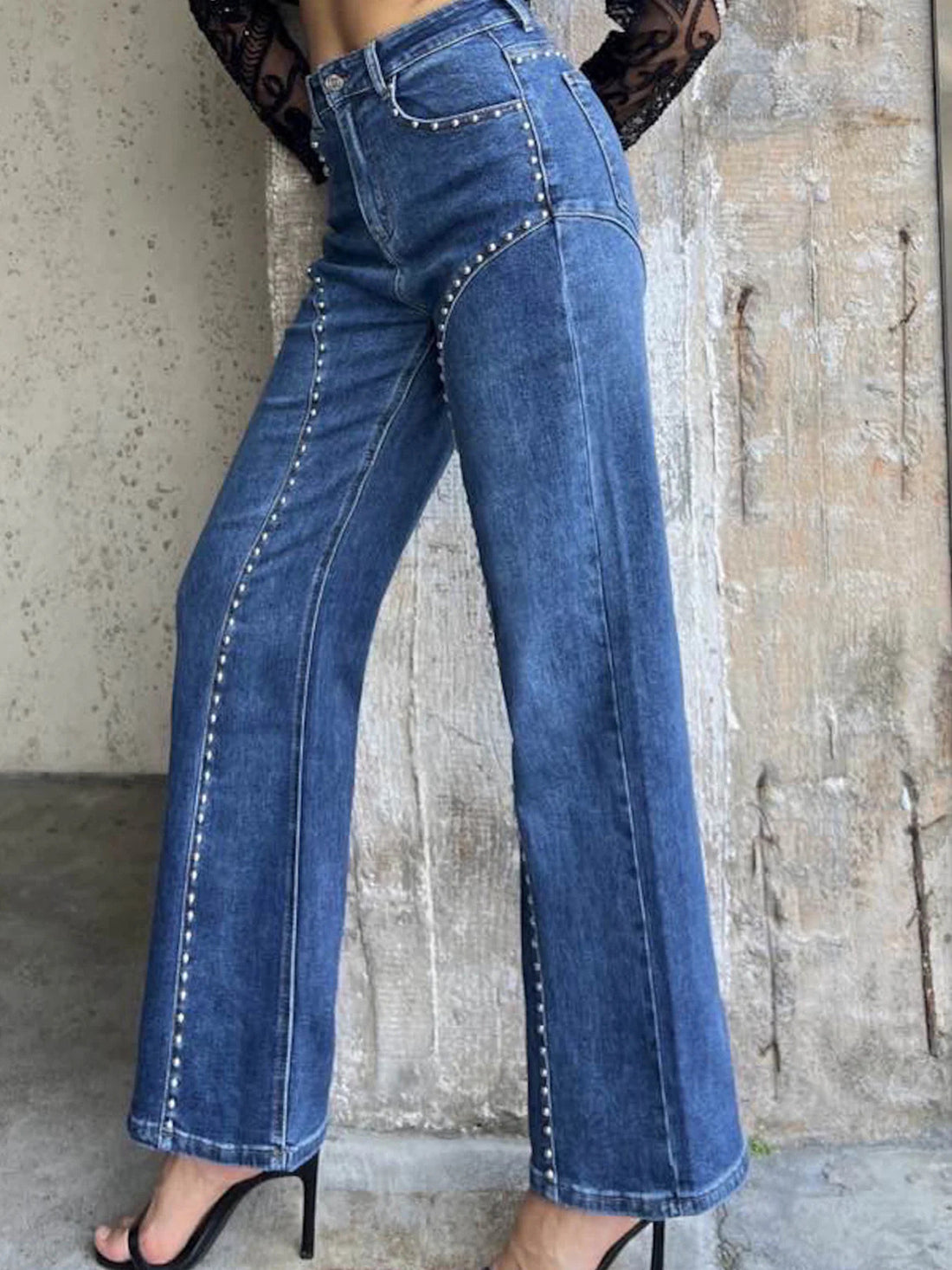 Studded Wide Leg Jeans - cas7m