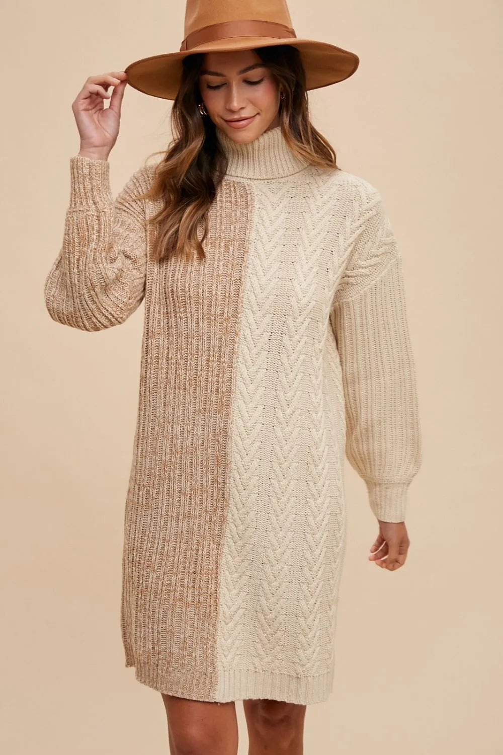Annie Wear Color Block Turtleneck Sweater Dress - cas7m