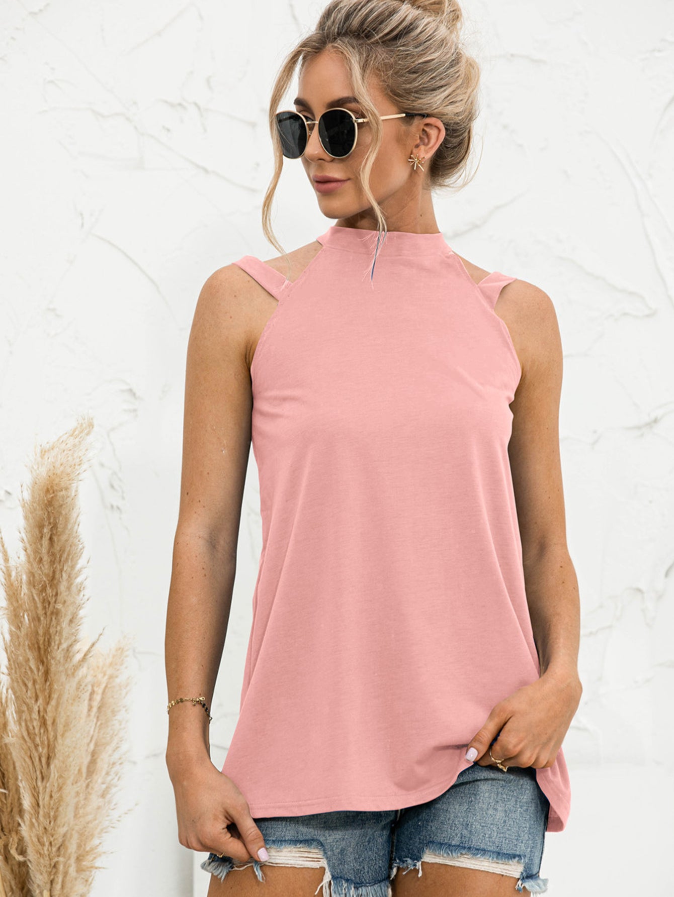 Cutout Mock Neck Tank - cas7m