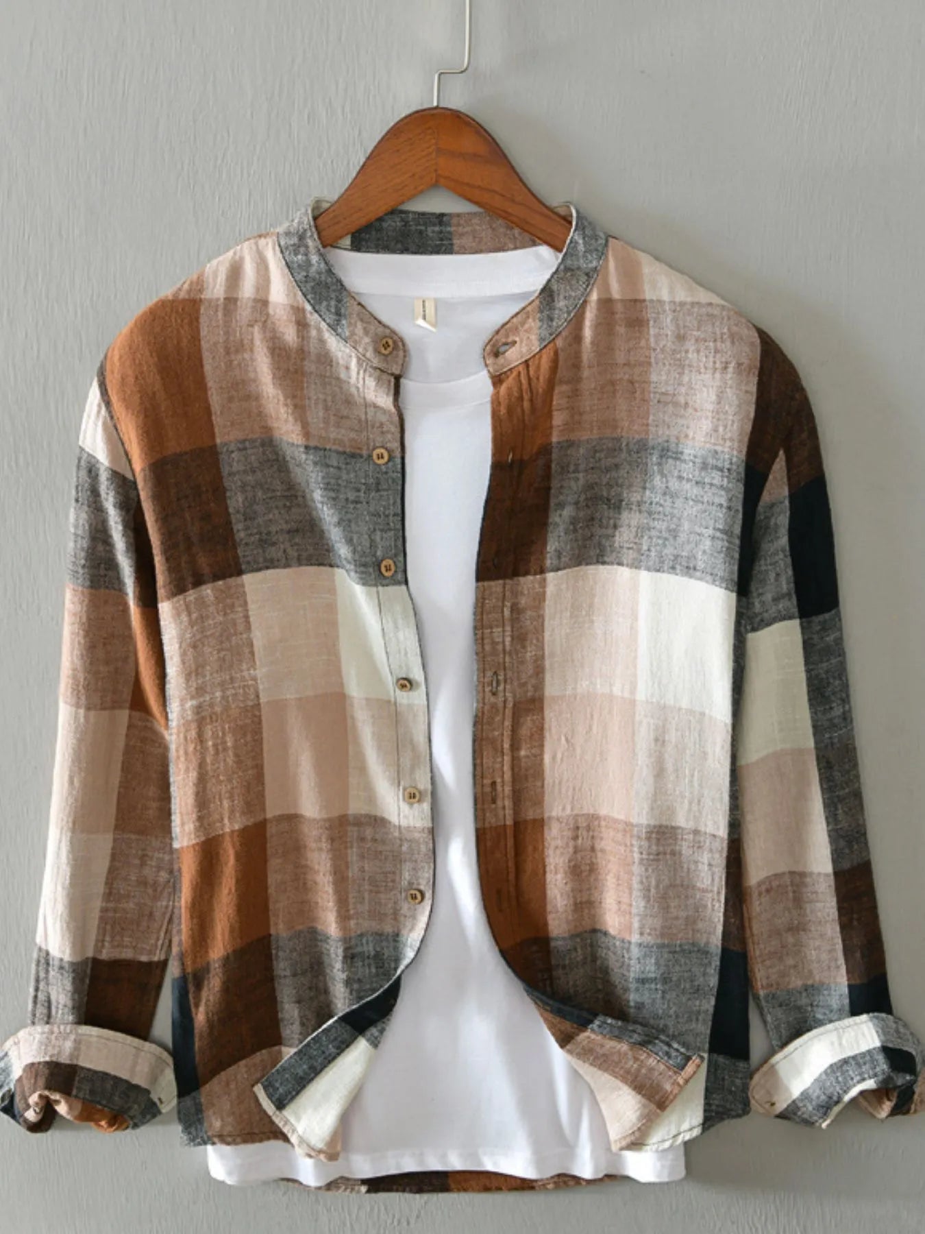 Men's Plus Size Plaid Long Sleeve Shirt - cas7m