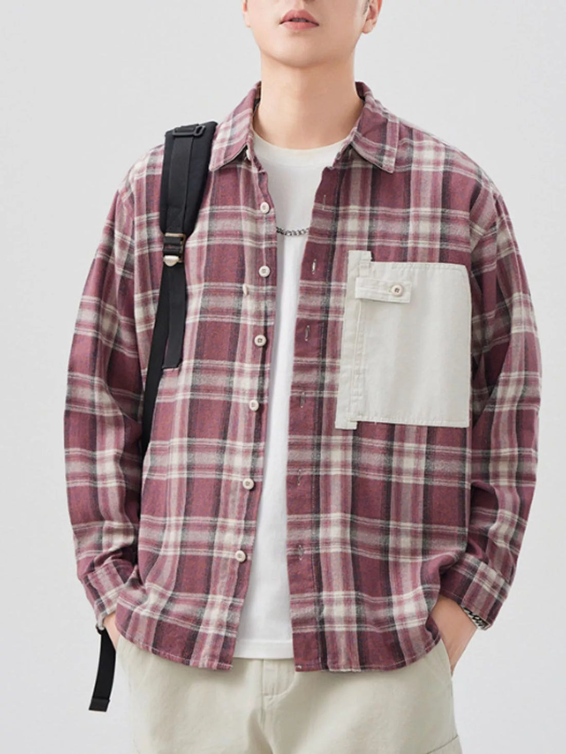 Men's Plus Size Plaid Button Up Long Sleeve Shirt - cas7m