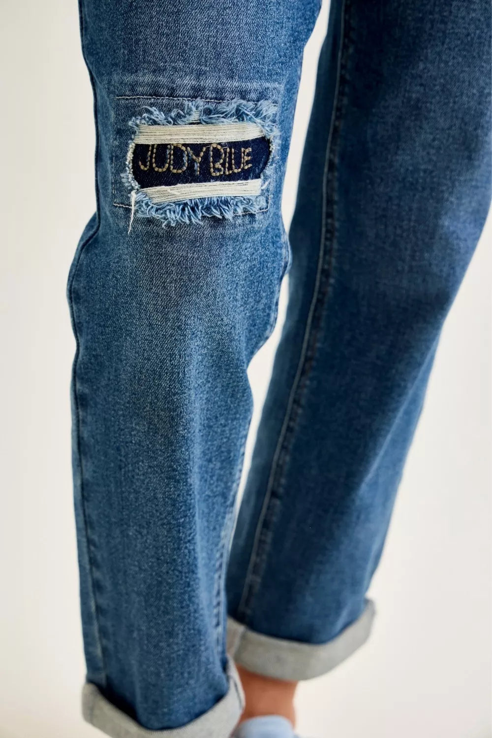 Judy Blue Mid Rise Boyfriend Embroidered Repair Patch Jeans - cas7m