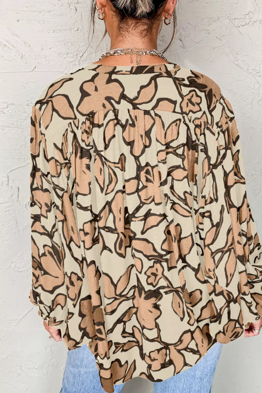 Floral Print Button-Down Long Sleeve Shirt - cas7m