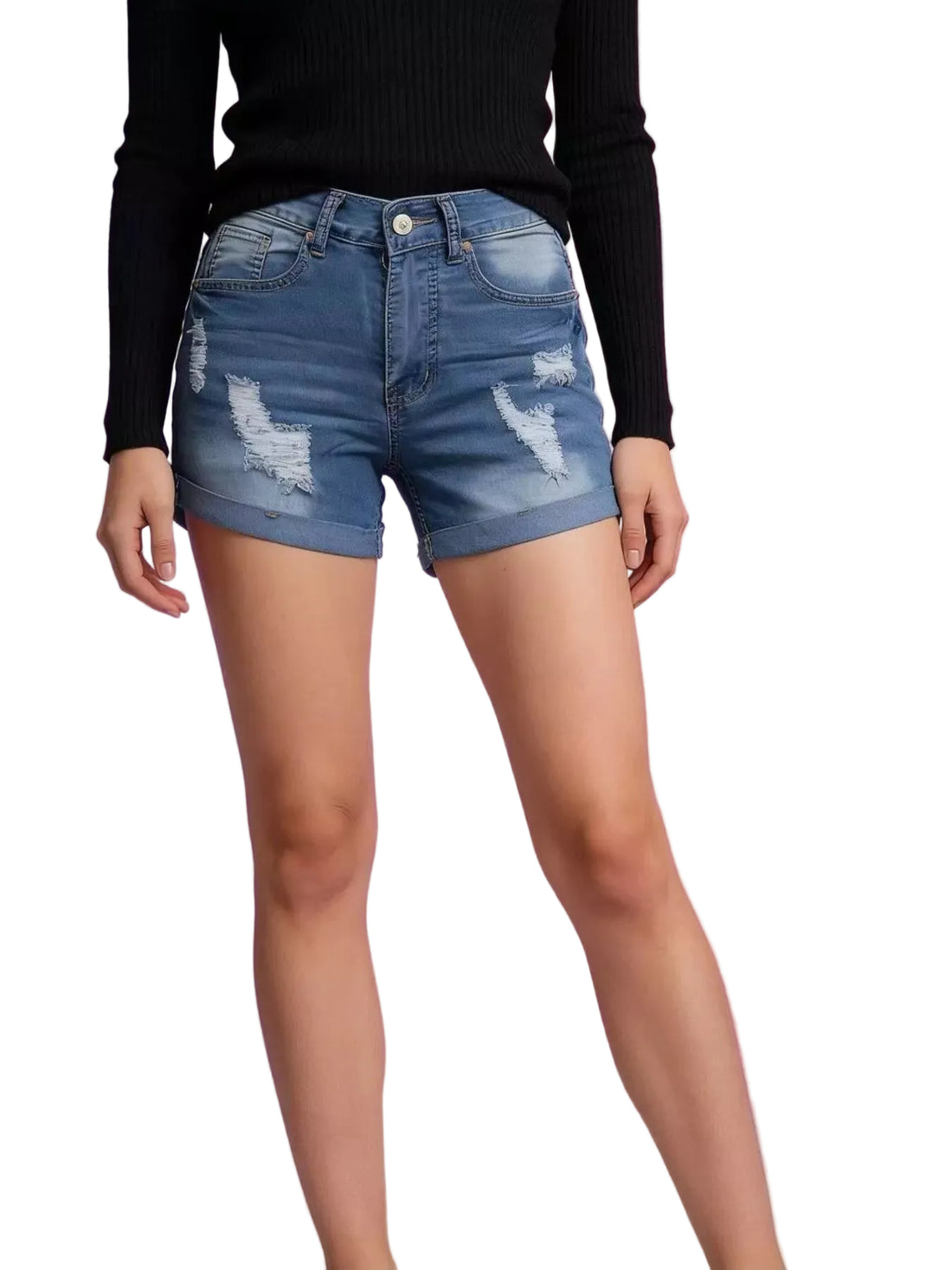 Distressed Wash Denim Shorts - cas7m