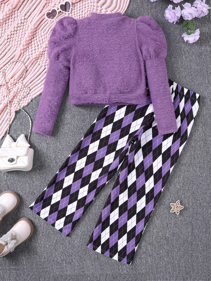 Children's Fuzzy Knit Top & Pants Set - cas7m