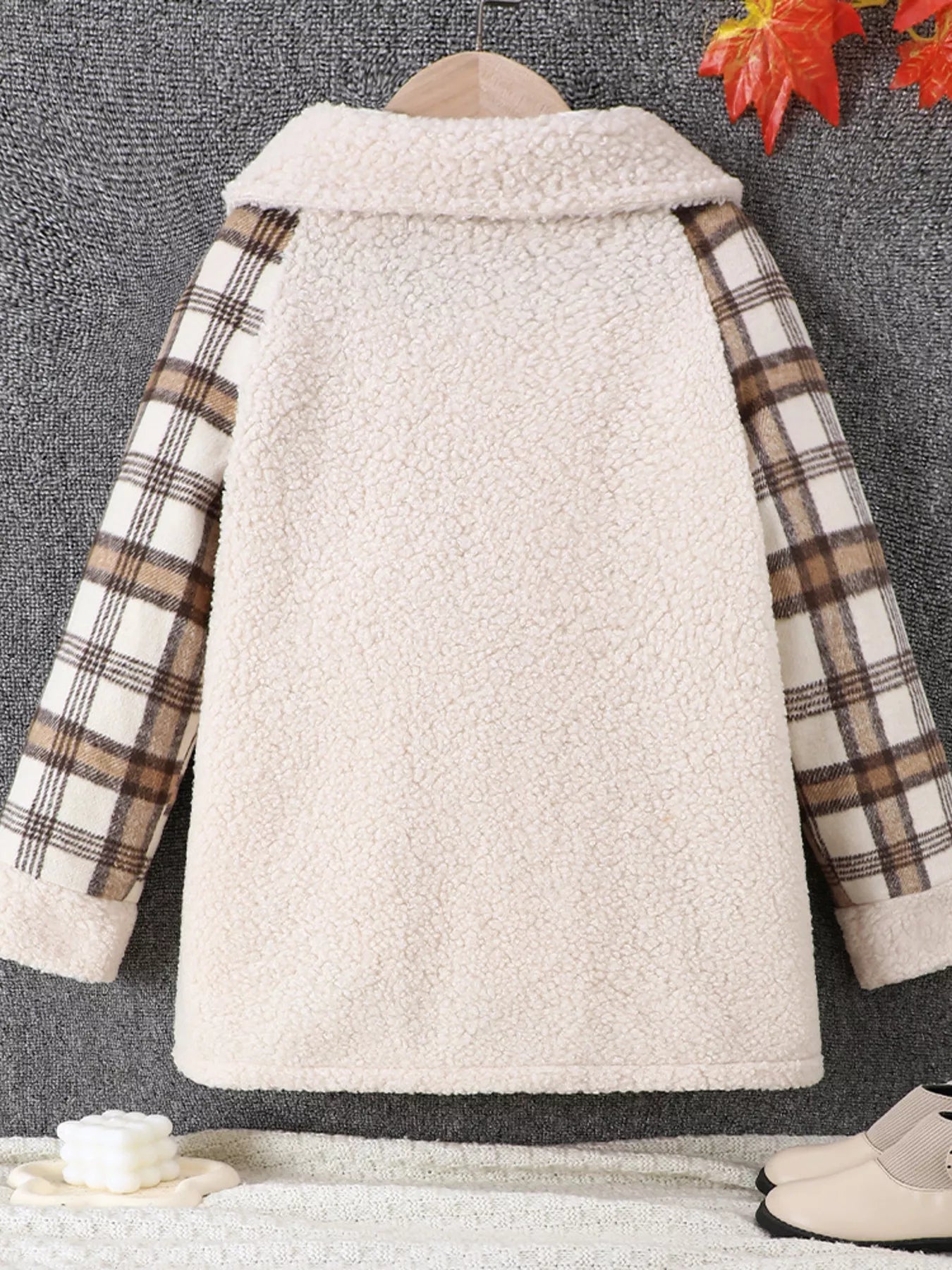 Children's Cozy Plaid Sleeve Fleece Jacket - cas7m
