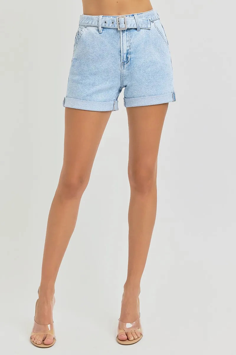 RISEN Full Size High Rise Belted Roll Up Shorts Plus Size - cas7m