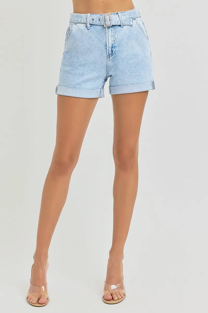 RISEN Full Size High Rise Belted Roll Up Shorts Plus Size - cas7m