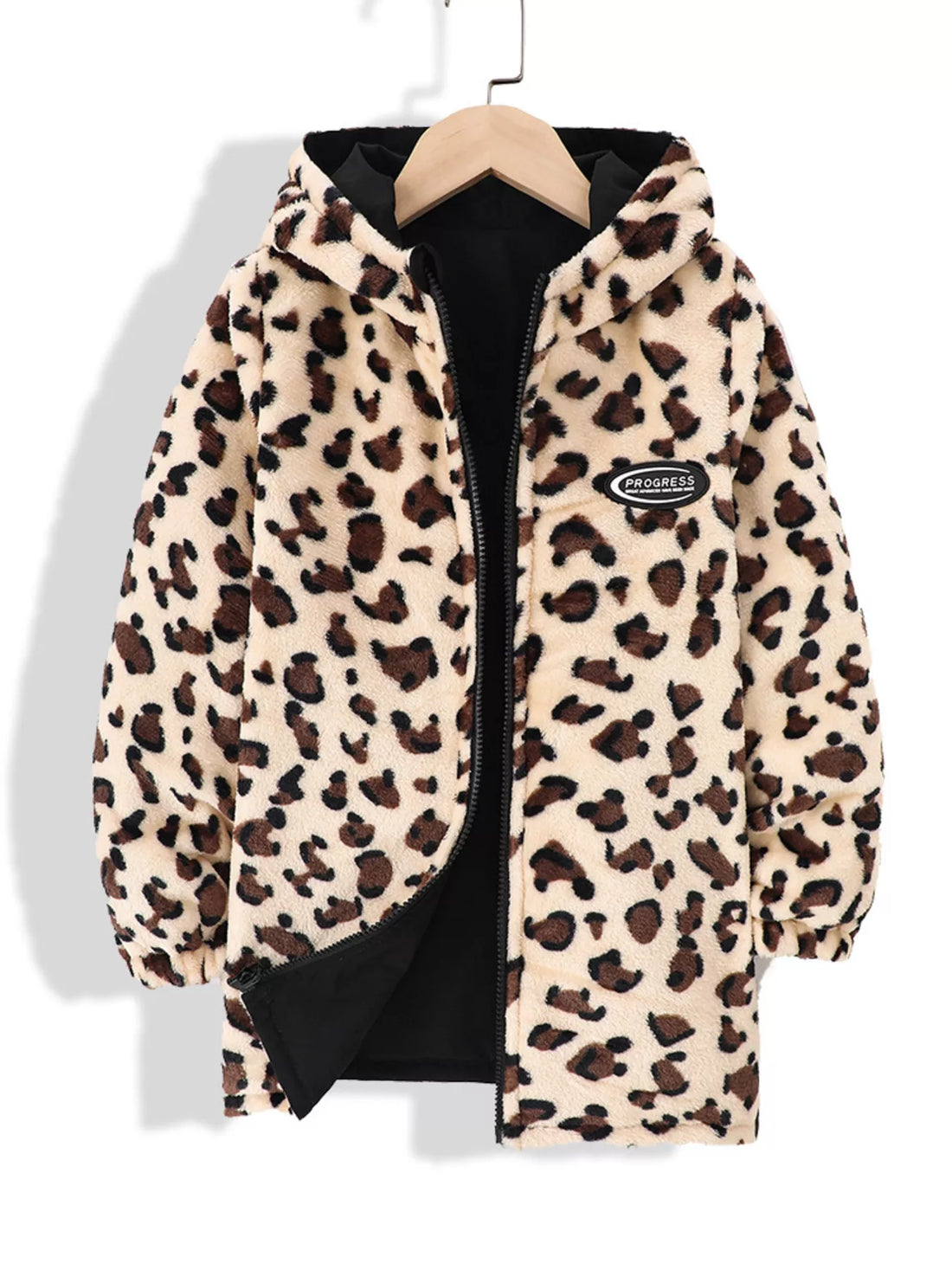 Children's Hooded Leopard Lined Warm Jacket - cas7m