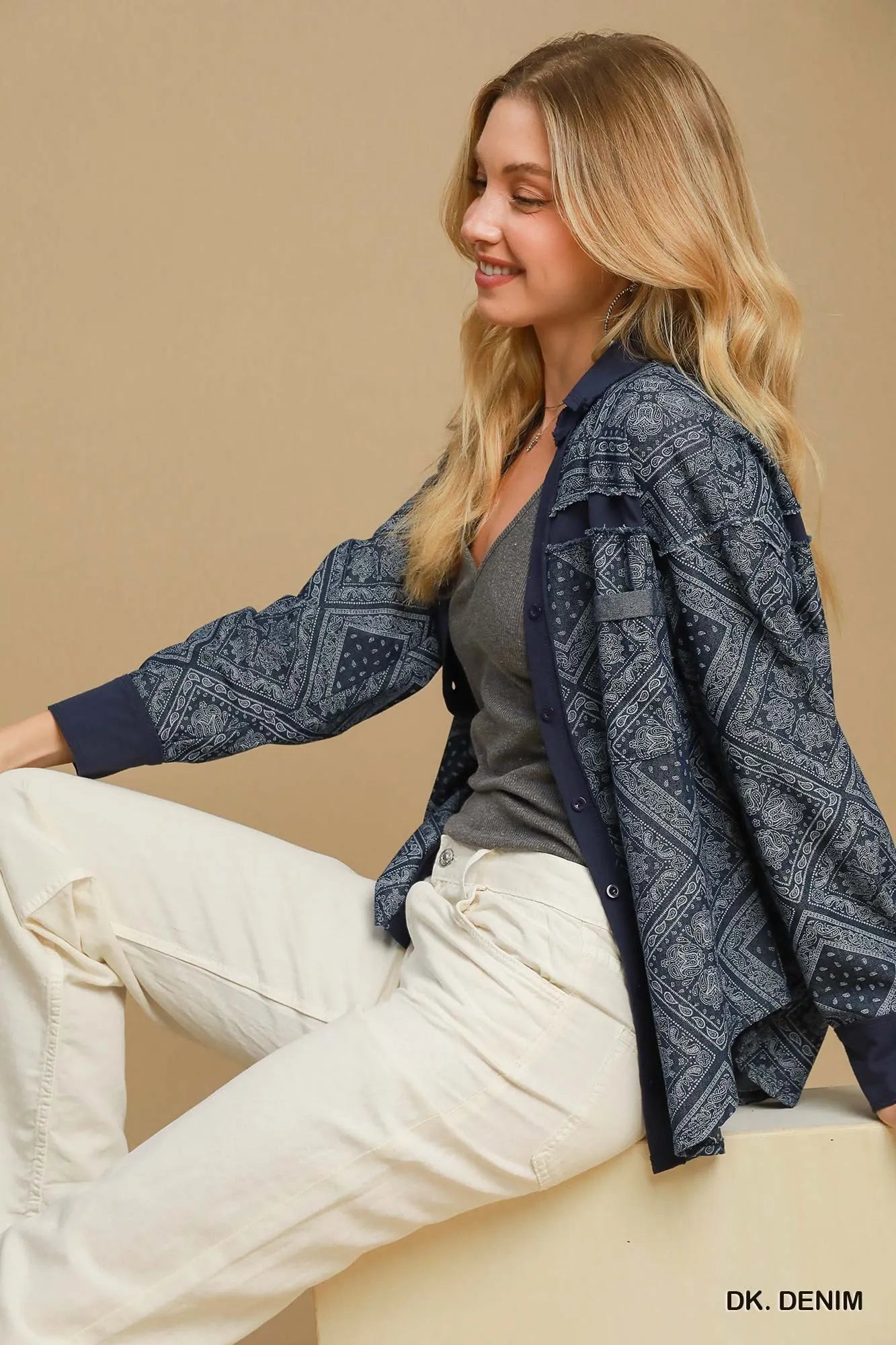 Umgee Paisley Print Denim Shirt Jacket - cas7m
