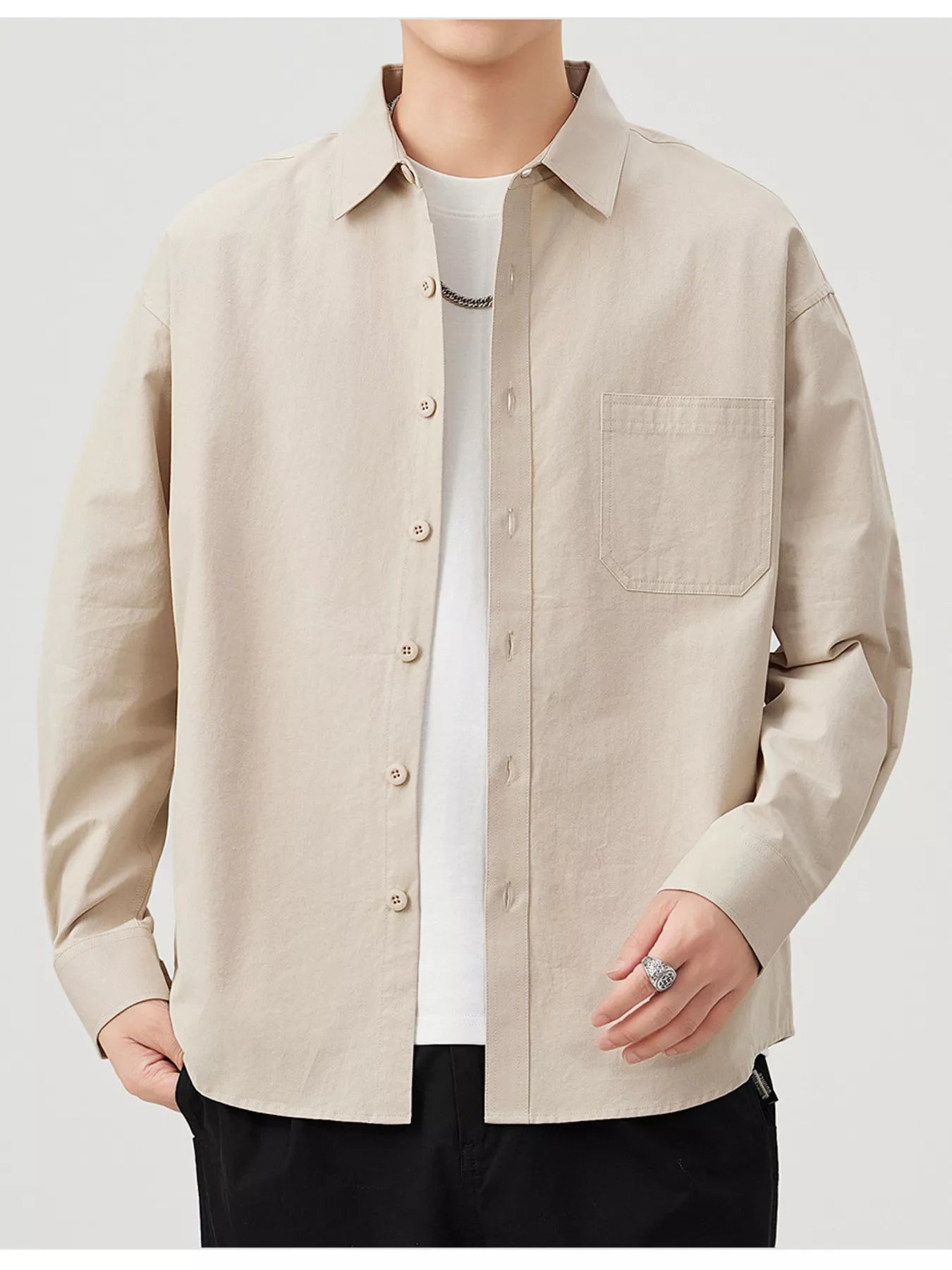 Men's Plus Size Button Up Long Sleeve Shirt - cas7m