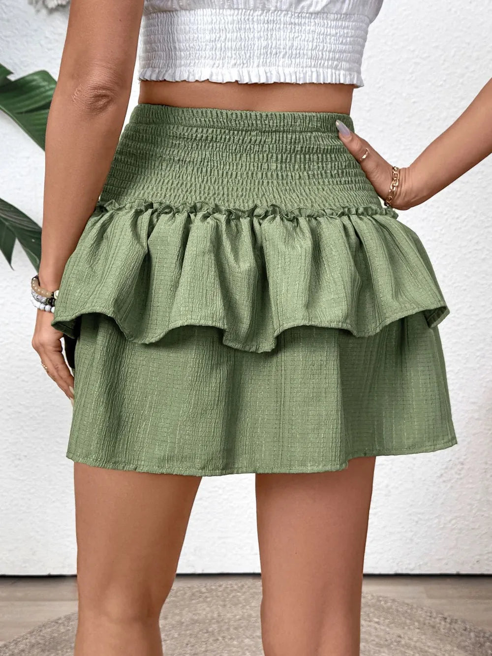 Perfee Layered Smocked Mini Skirt - cas7m