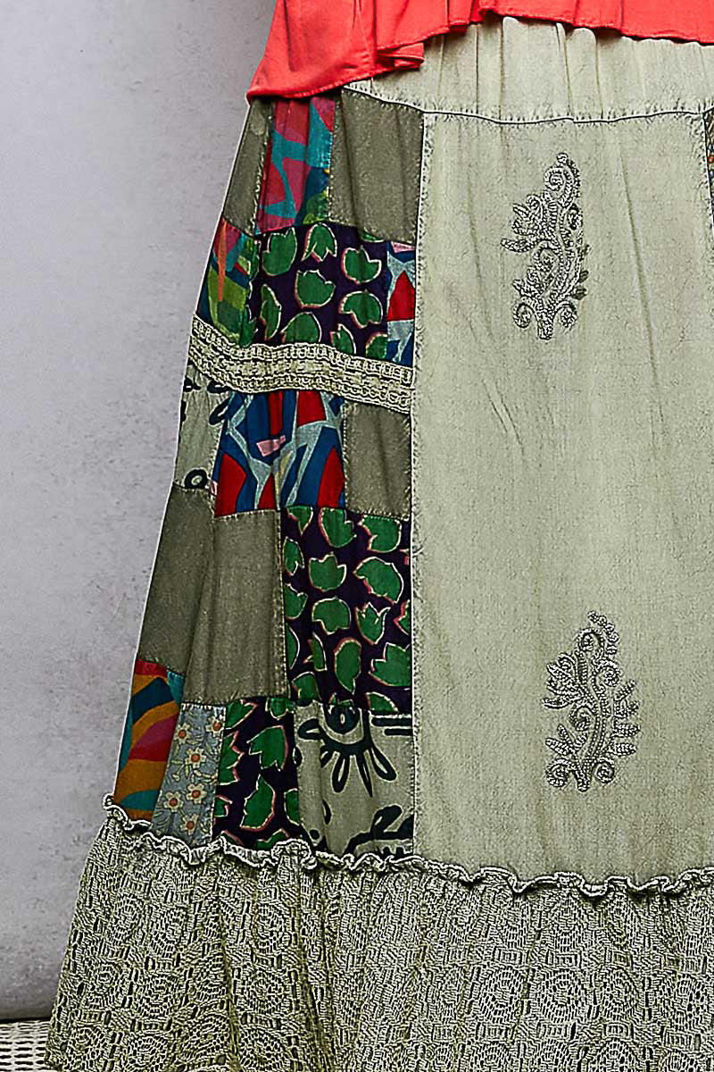 POL Printed Patchwork Embroidered Ruffled Skirt - cas7m