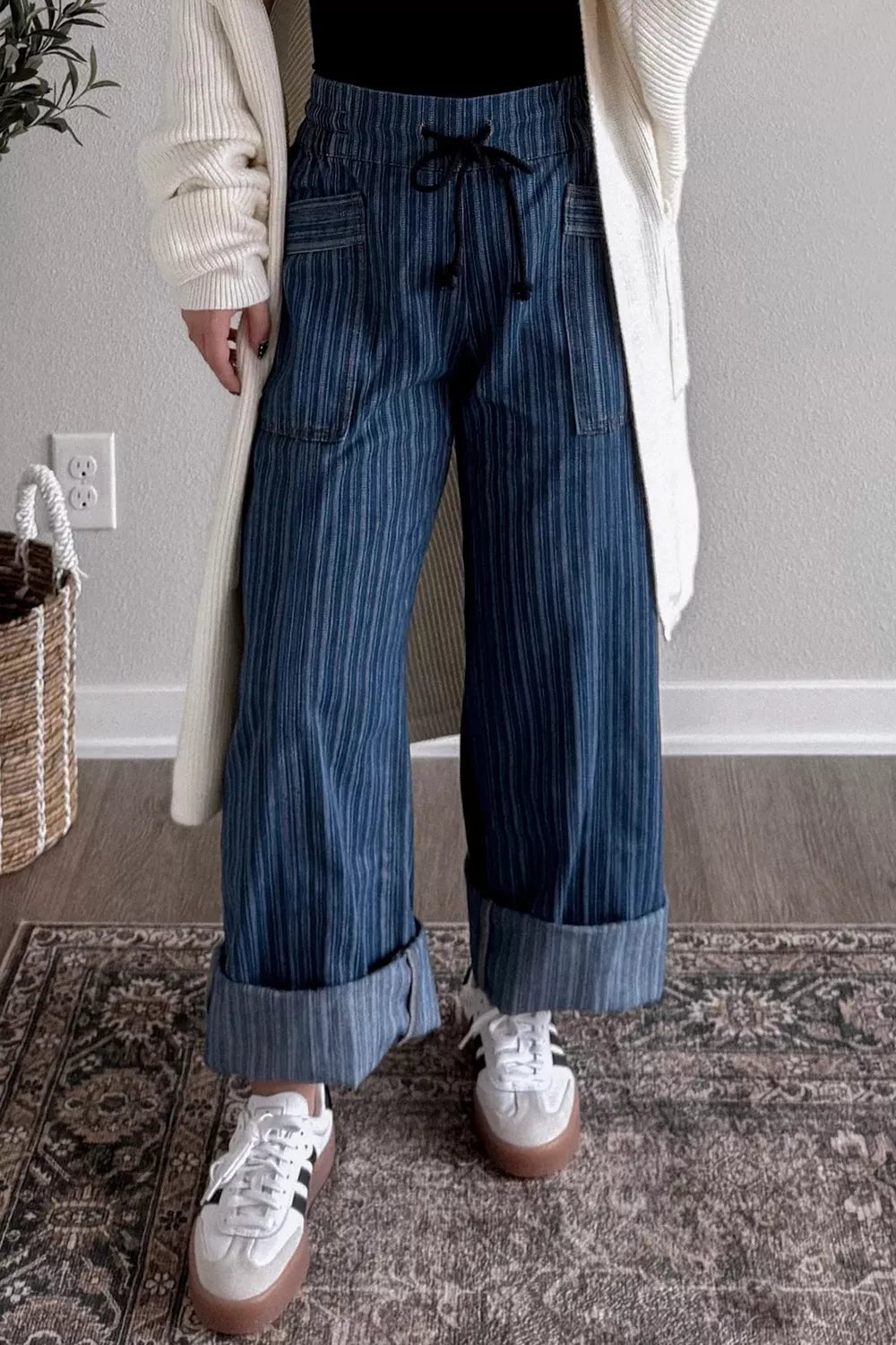 Striped Wide-Leg Jeans - cas7m