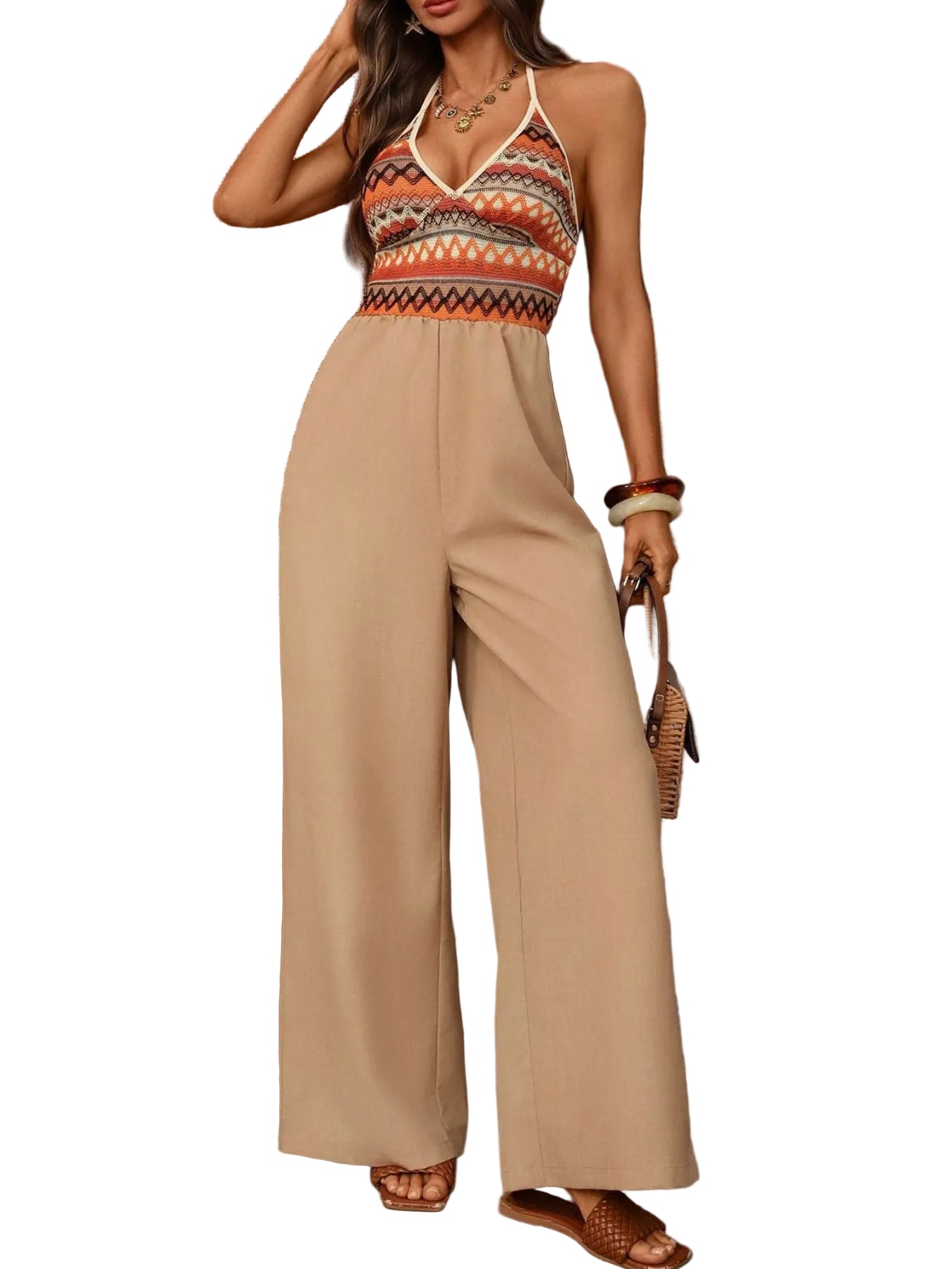 Halter Neck Wide Leg Jumpsuit - cas7m