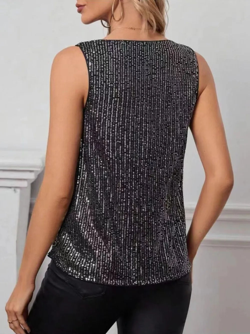 Sequin Cowl Neck Tank - cas7m