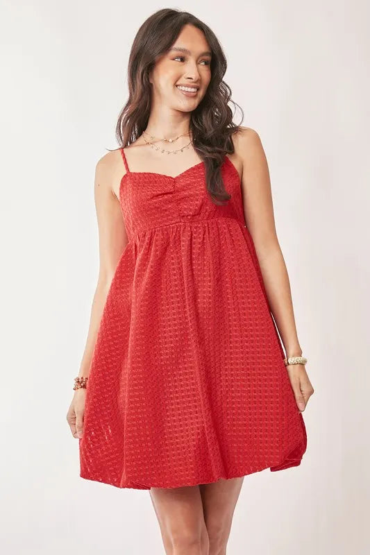 Davi & Dani Textured Sweetheart Neckline Bubble Hem Dress - cas7m