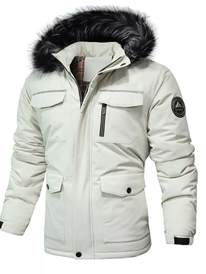 Men's Plus Size Fur Hooded Winter Parka Coat - cas7m