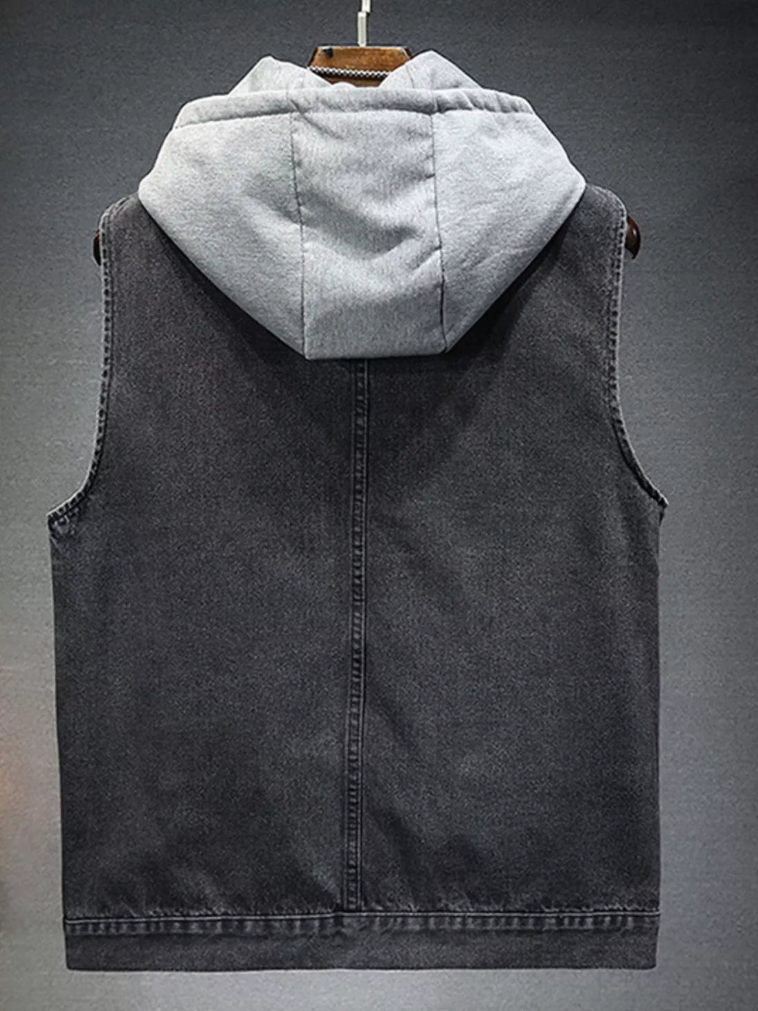 Men's Plus Size Hooded Denim Vest with Fleece Lining - cas7m