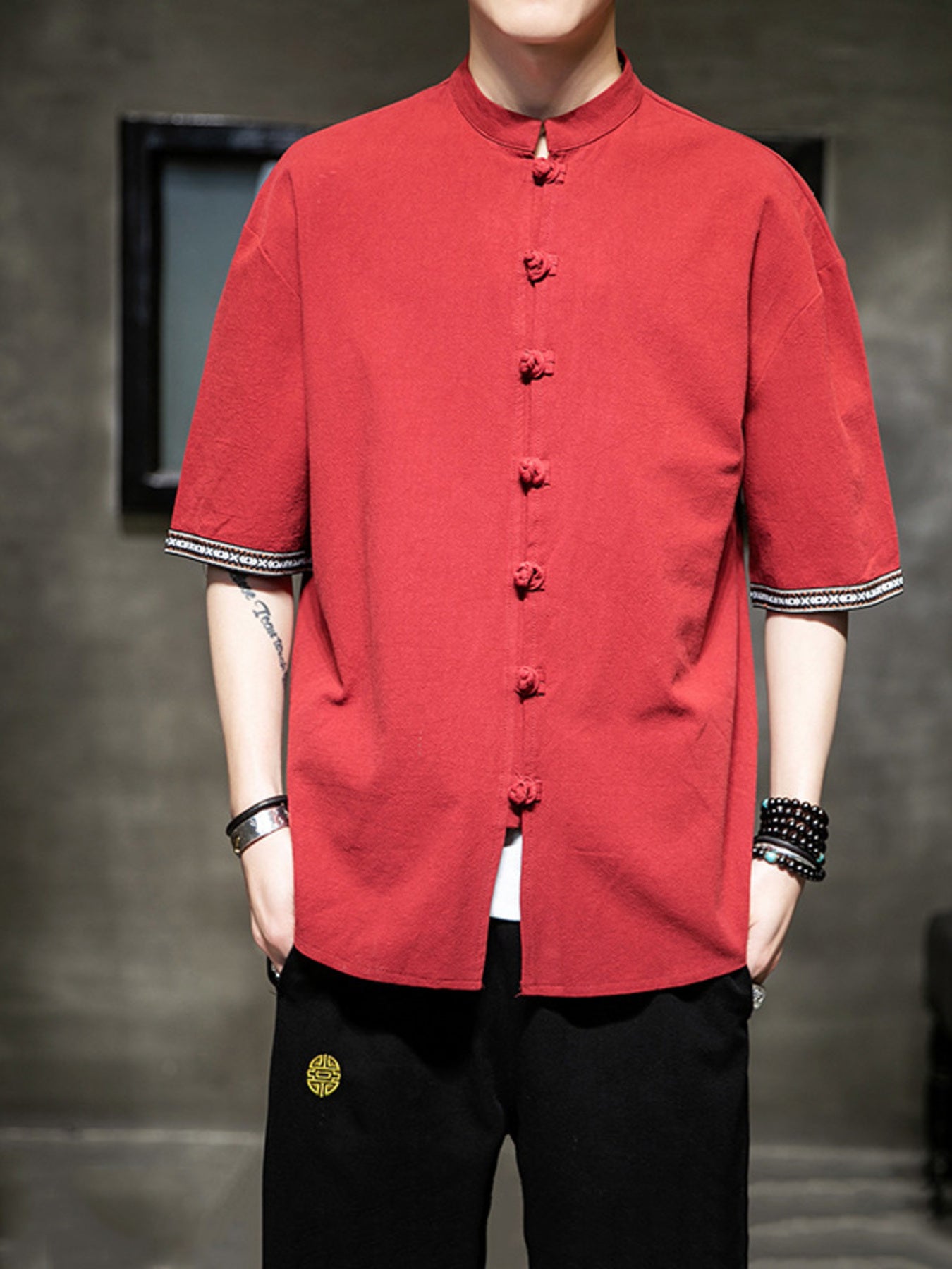 Men's Plus Size Chinese Style Half Sleeve Shirt - cas7m