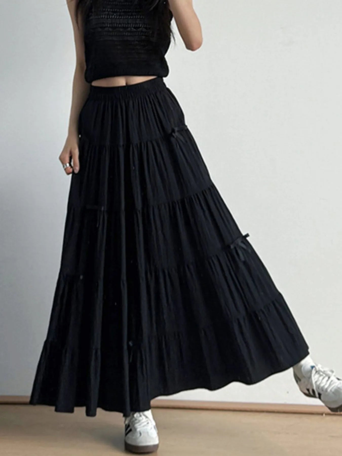 Tiered Elastic Waist Maxi Skirt - cas7m