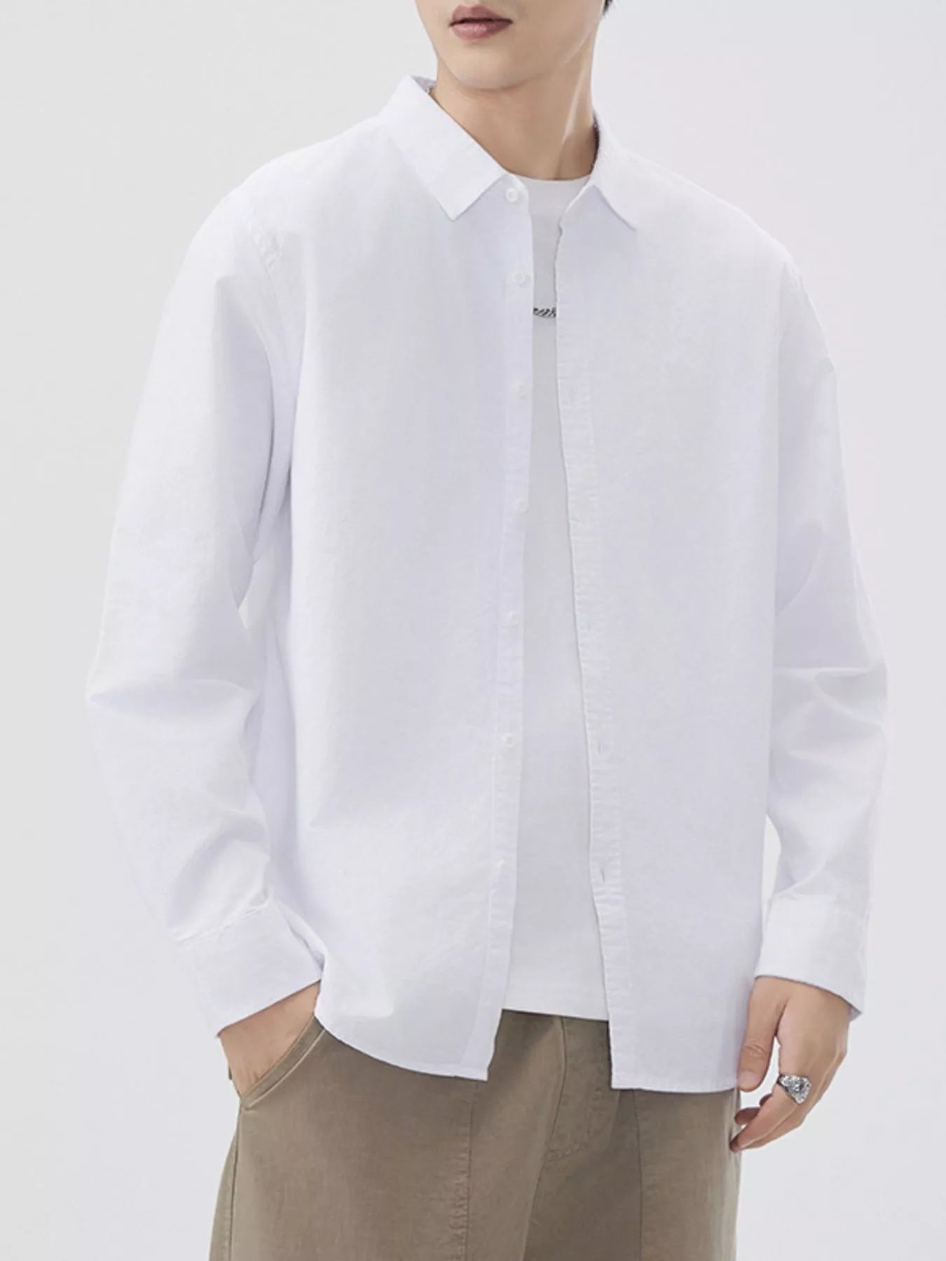 Men's Plus Size Long Sleeve Button-Up Shirt - cas7m