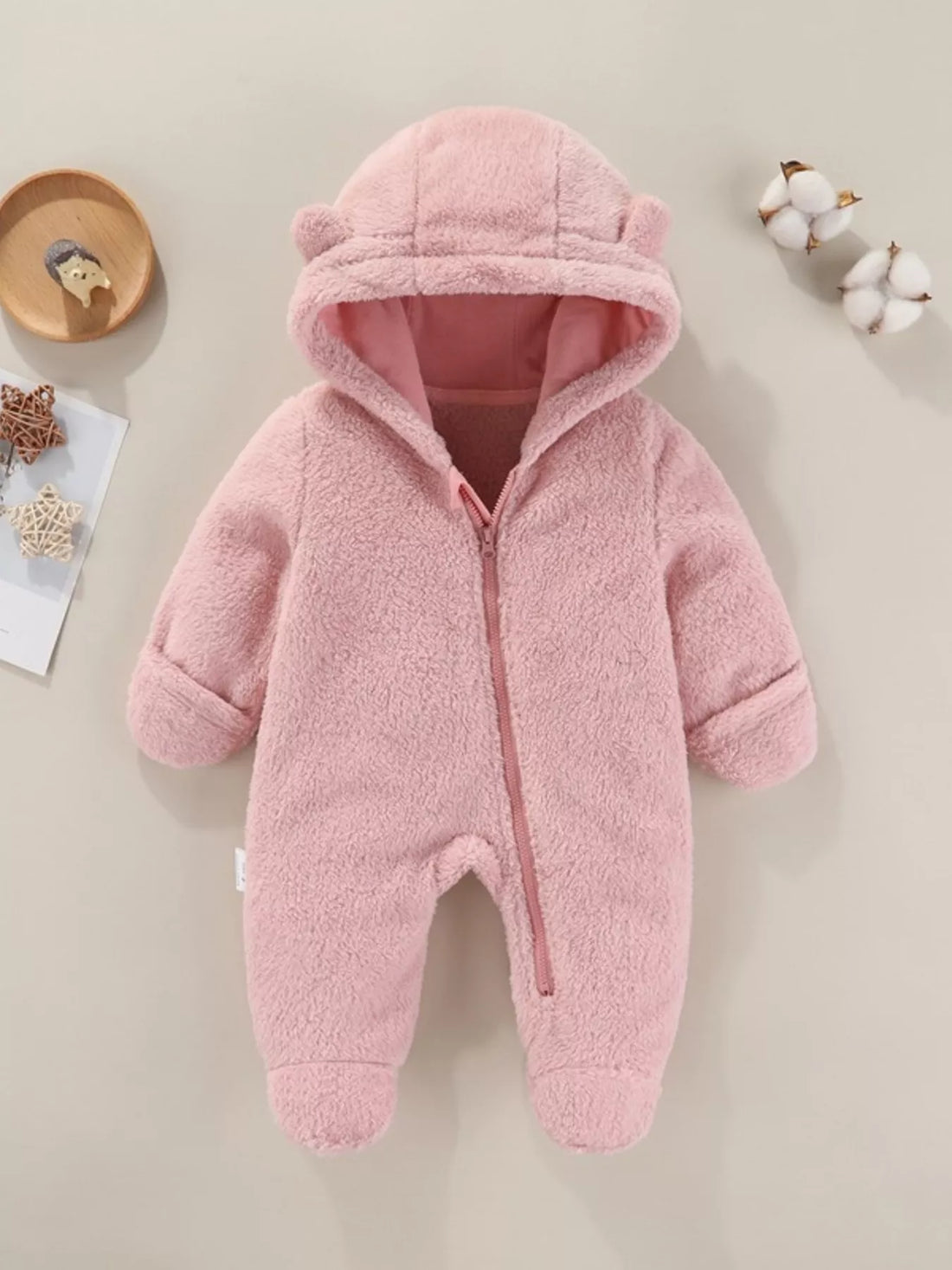 Children's Cozy Bear Hooded Fleece One-Piece - cas7m