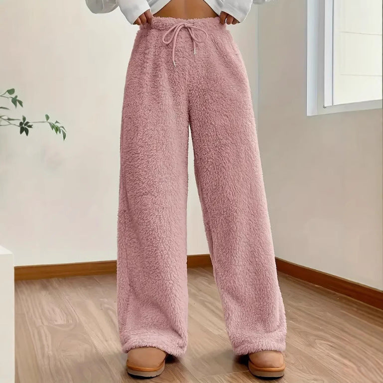 Women's Solid Color Loose Fleece Casual Pants - cas7m