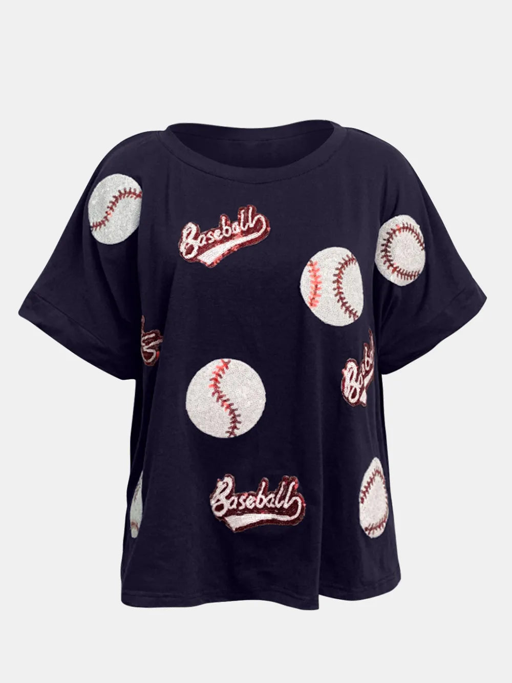 Baseball Round Neck Half Sleeve T-Shirt - cas7m
