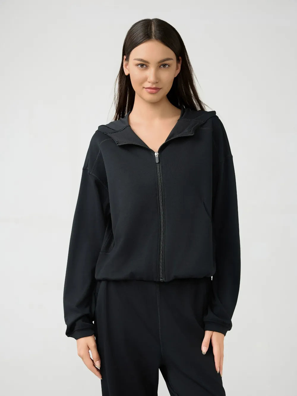 Millennia Zip Up Dropped Shouder Active Hooded - cas7m