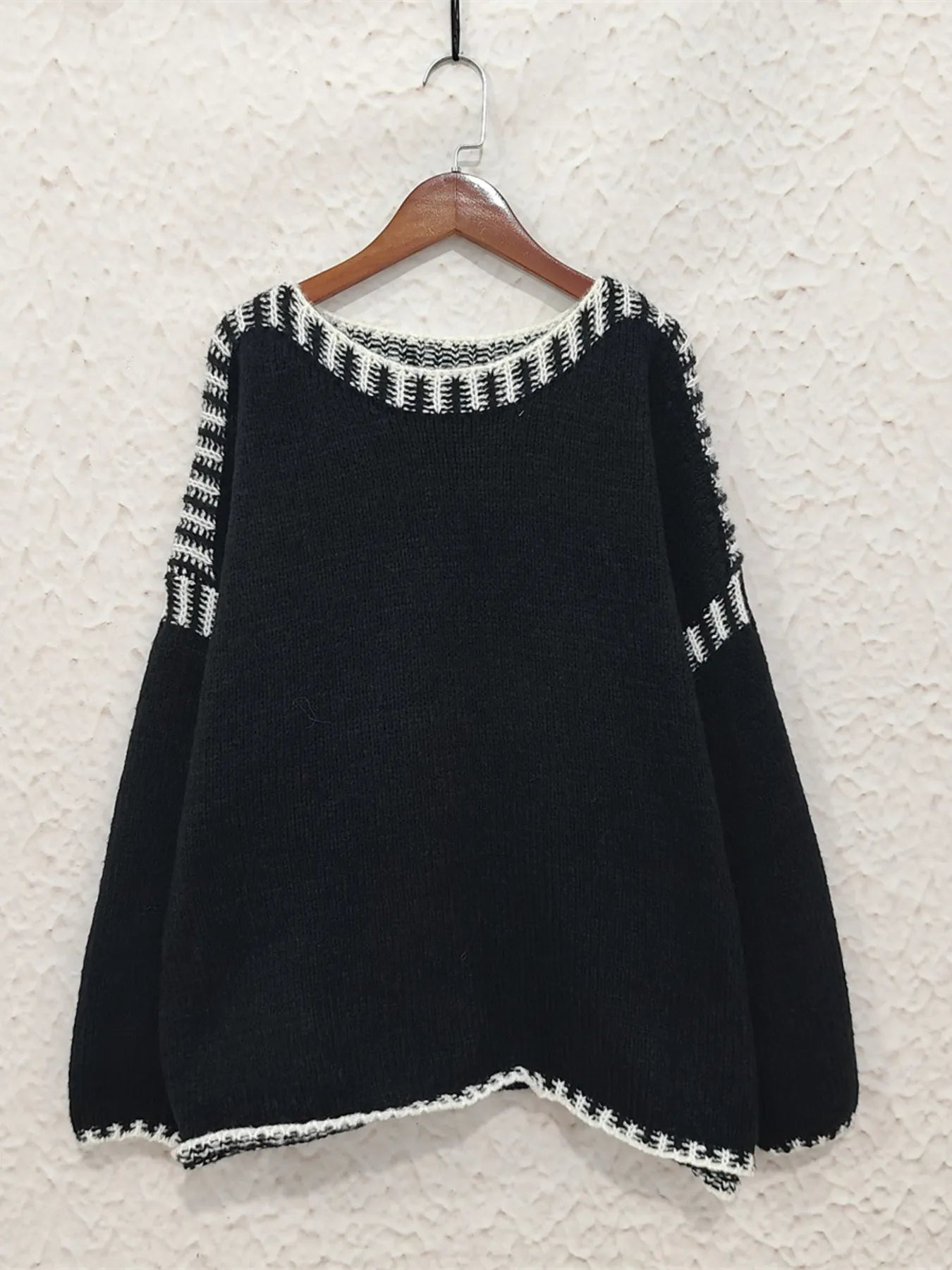 Contrast Trim Oversized Sweater - cas7m