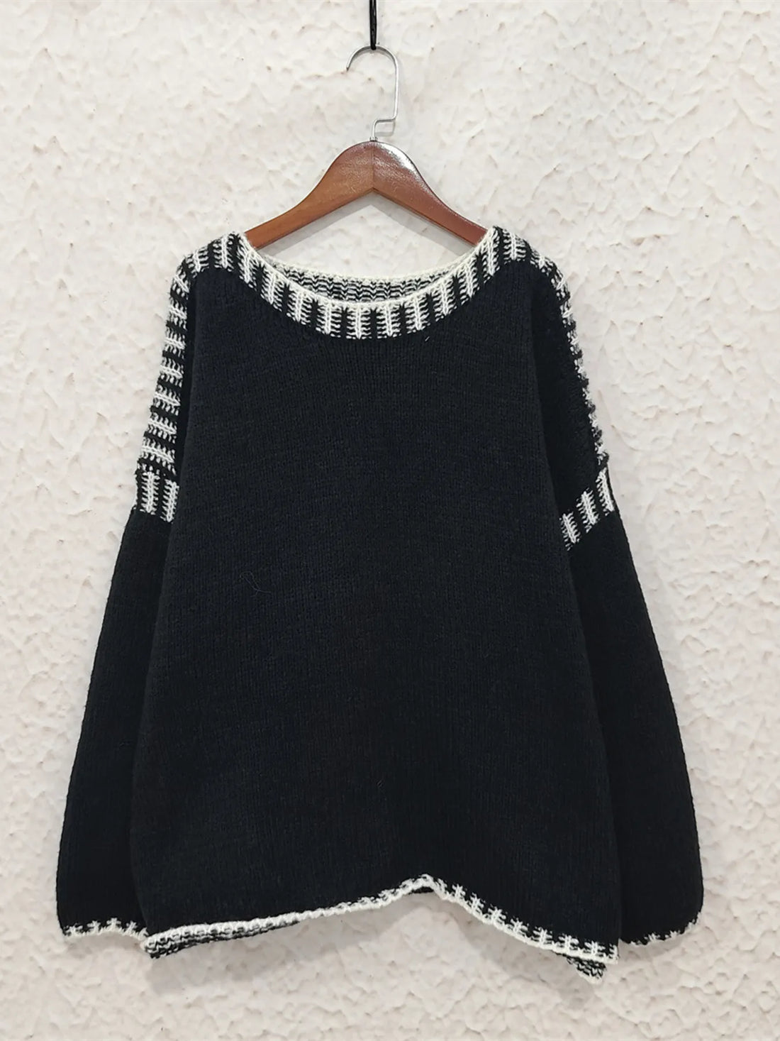 Contrast Trim Oversized Sweater - cas7m