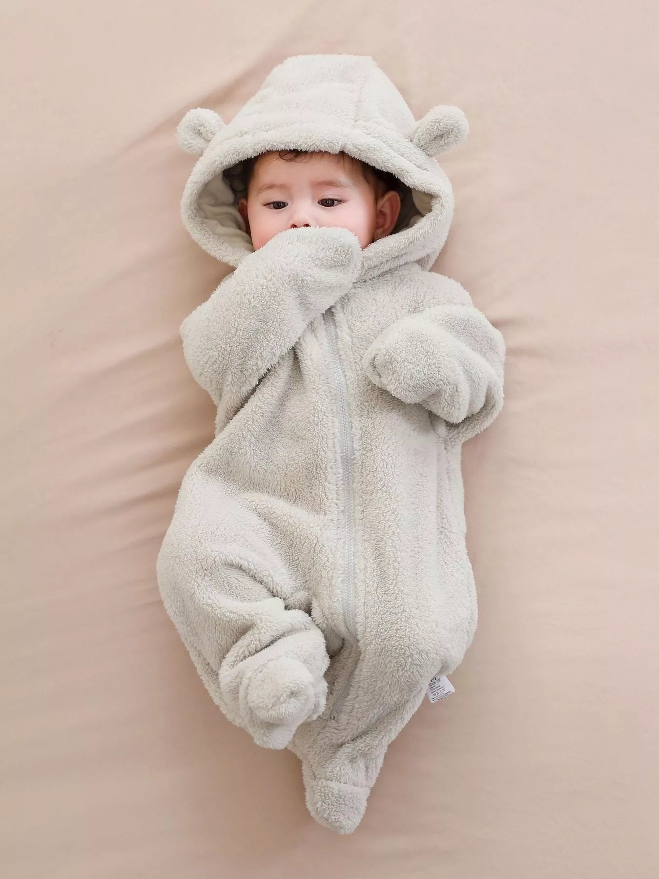 Children's Cozy Bear Hooded Fleece One-Piece - cas7m