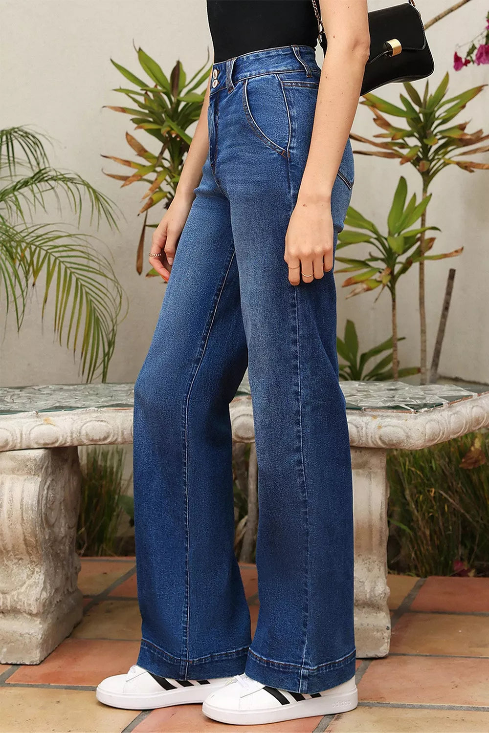 Double Button Zip Fly Straight Leg Jeans - cas7m
