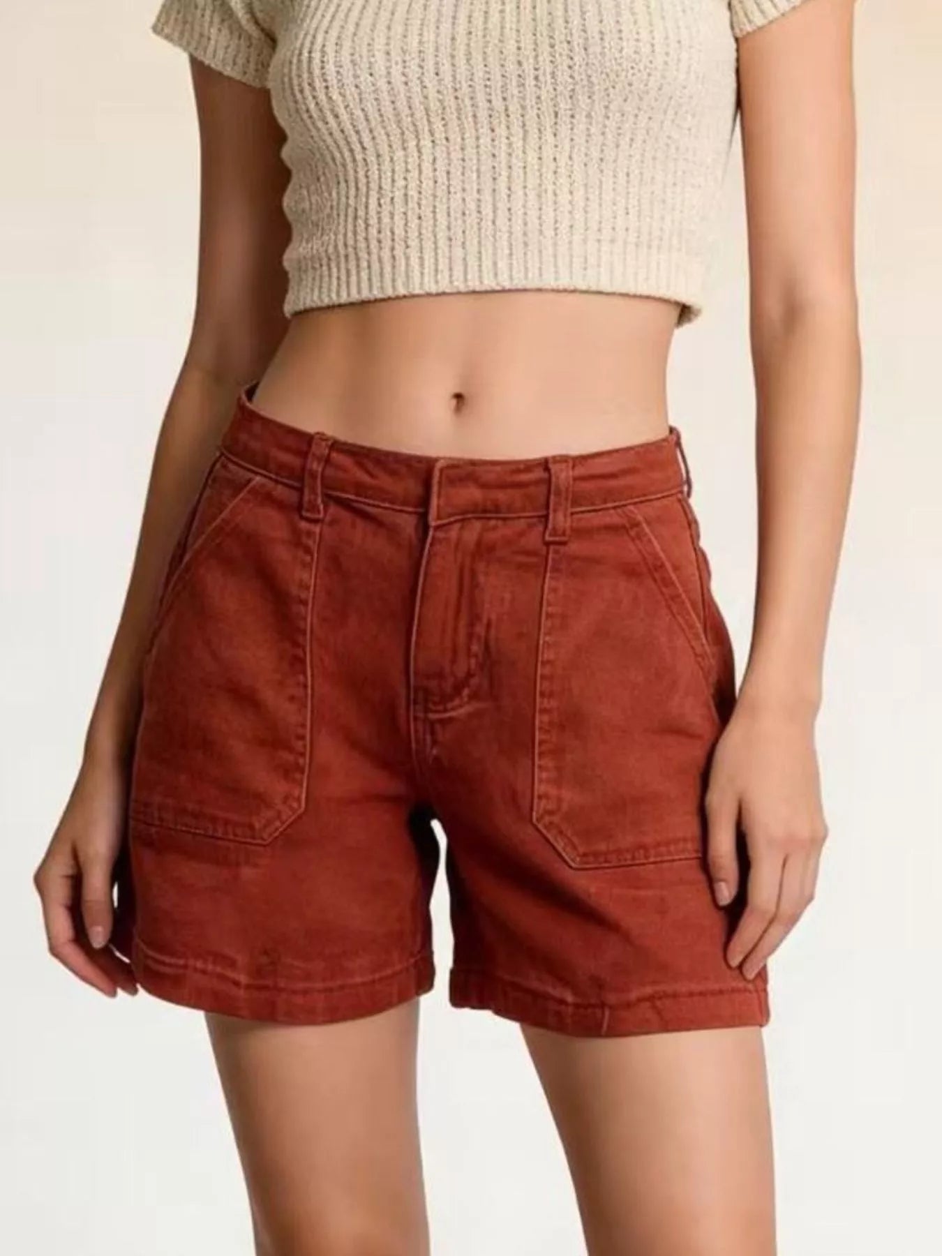 Pocketed Denim Shorts - cas7m